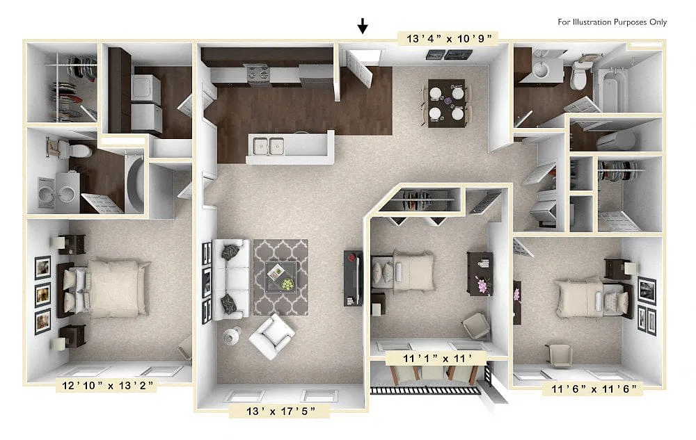 Floor plan The Burgundy 3 BR 2 BA