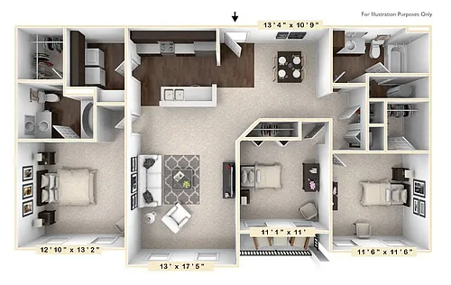 Floor plan The Burgundy 3 BR 2 BA