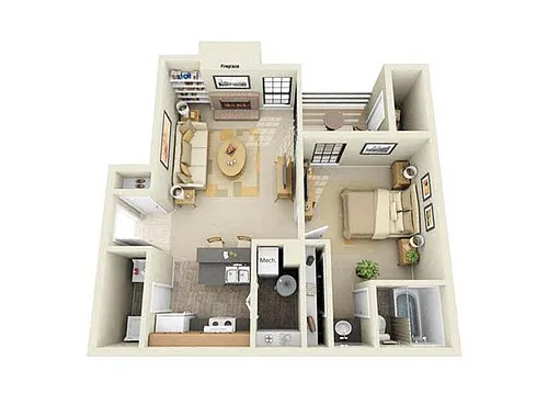 Floor plan One Bedroom A1 Renovated