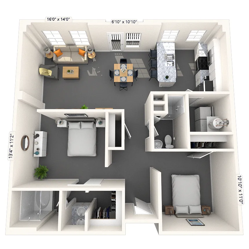 Floor plan Loft 2x2 1049-1057 SF