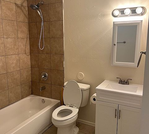 Guest bathroom full size. Tankless water heater for on demand hot water.