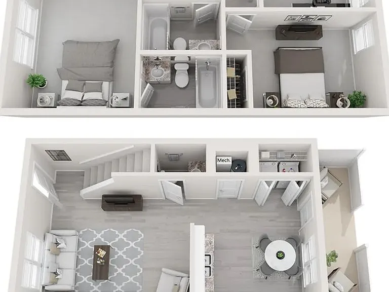 A 3D floor plan rendering of The Cumberland.
