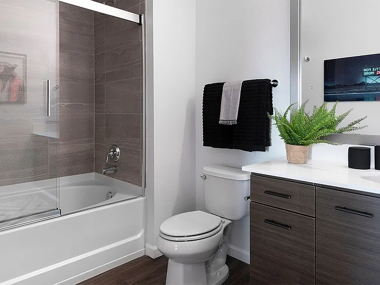 Apartment Bathroom with large soaking tub.