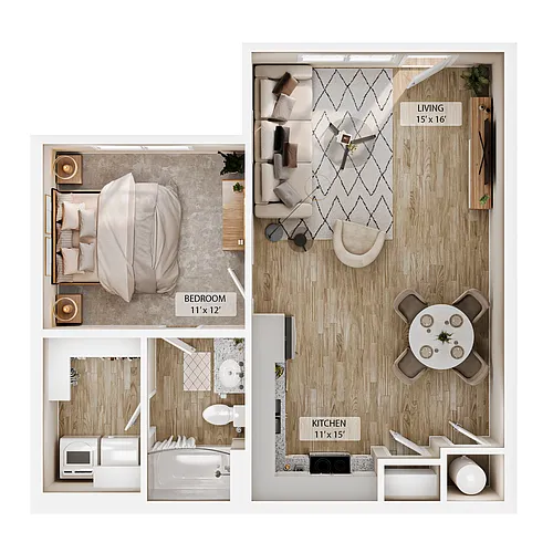 Floor plan 1BR Retreat Courtyard