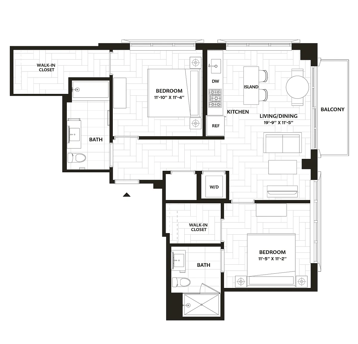 Floor plan 2 Bed/2 Bath-B1