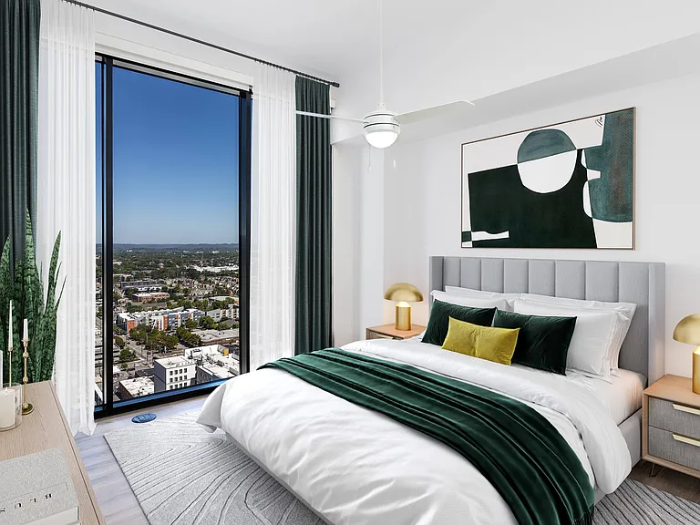 Spacious Penthouse Bedroom with Floor-to-Ceiling Windows