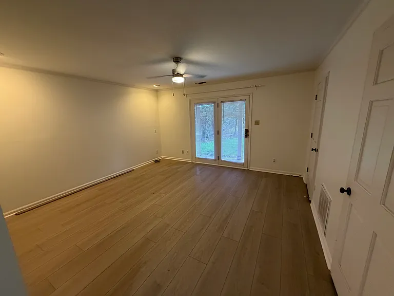 Living room with french doors to back porch