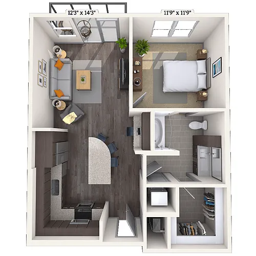 Floor plan Traditional 1x1 736-823 SF