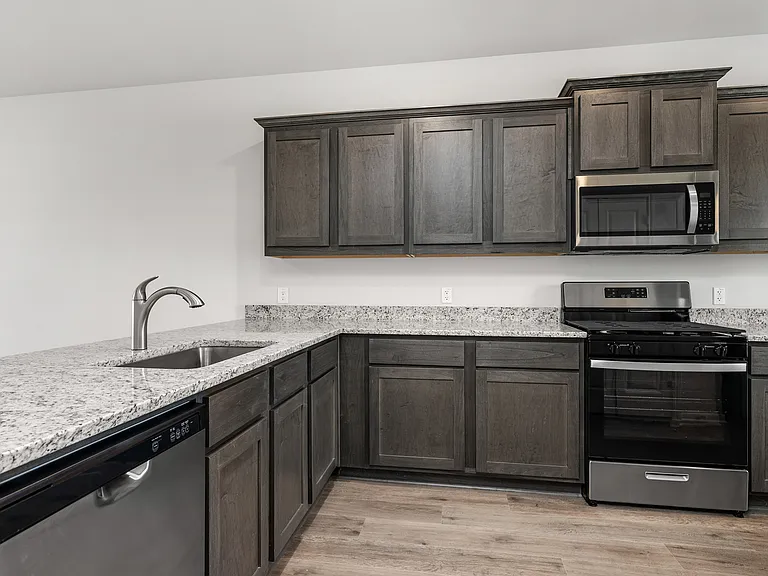 The kitchen has energy efficient appliances.