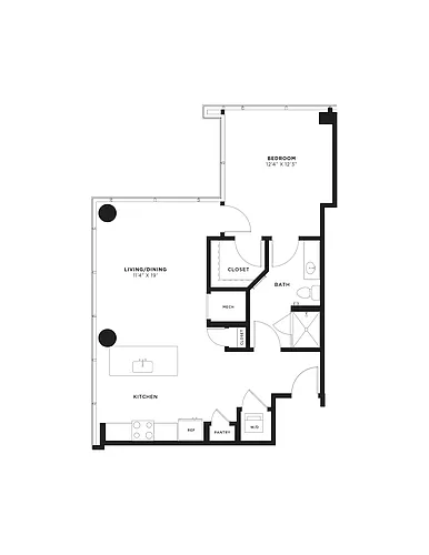 Floor plan 1 Bed/1 Bath-1J