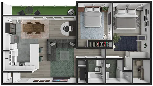 Floor plan Open Kitchen 2 Bedroom