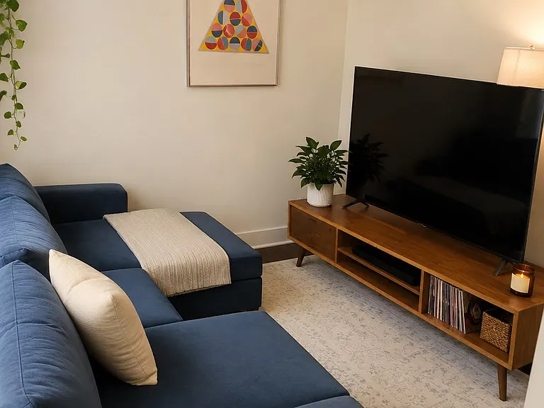 2nd bedroom which has been turned into a TV room. Can also be used as an office.