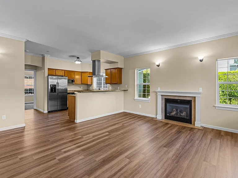 Townhome Living Room with Breakfast Bar and Fireplace