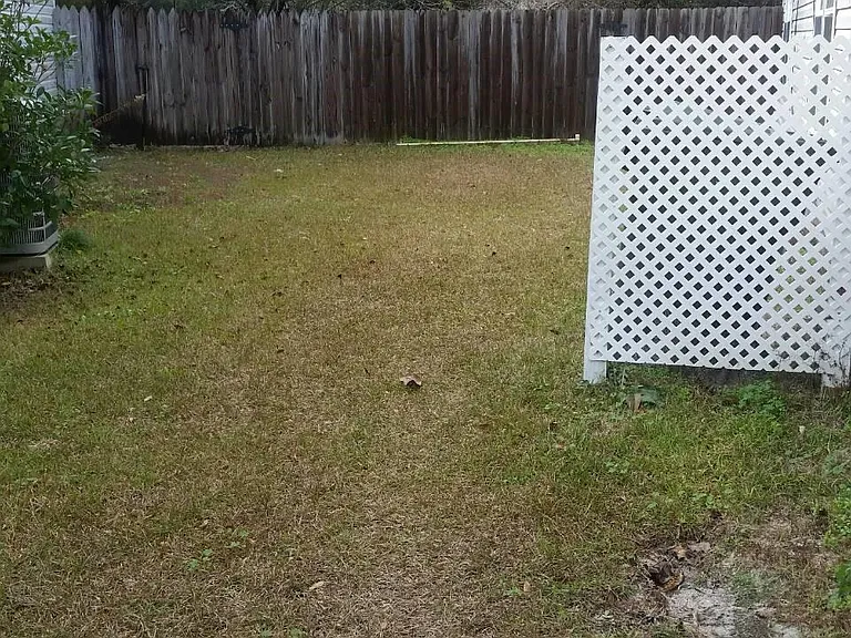side yard with garbage can screen