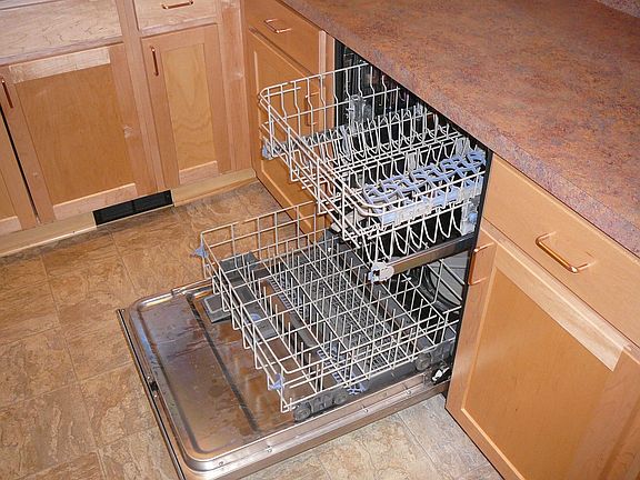 Dishwasher with stainless steel interior for quite operation.