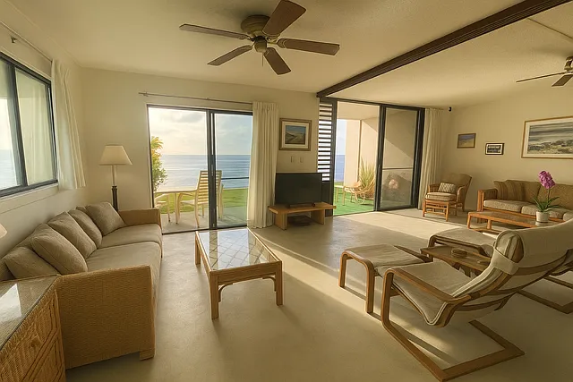 23' living room or 1st bedroom and living room divided by a Shoji screen. It has a queen size day bed not shown - 100 Hauoli St #112