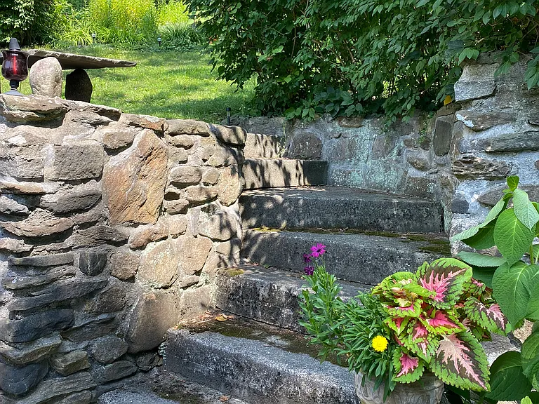 Stairs to the backyard and perenial garden.