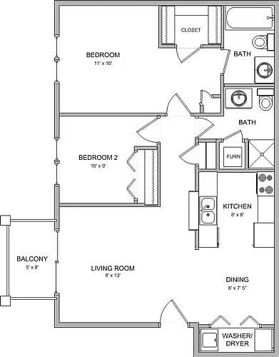 Floor plan 2 Bedroom | 2 Bath (The Grove 2 Bed)