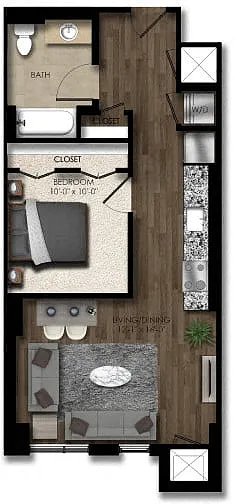 Floor plan 1 Bed/1 Bath JR-4E