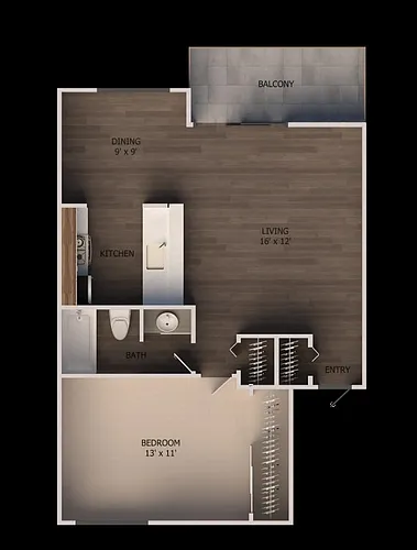 Floor plan 1 Bed 1 Bath