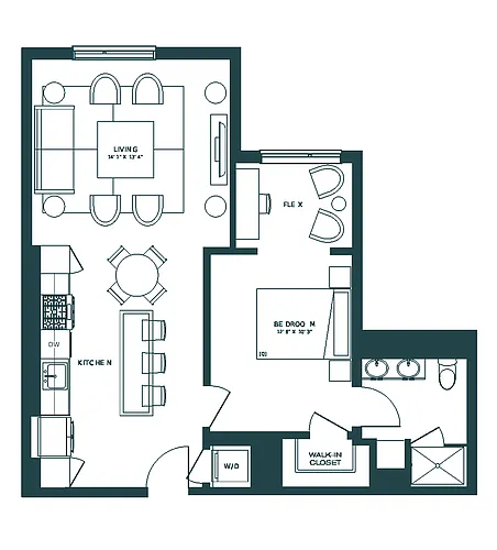 Floor plan 1 Bed/1 Bath-Flex Space B7L