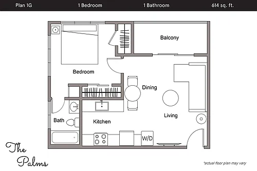 Floor plan 1 Bedroom, 1 Bath G