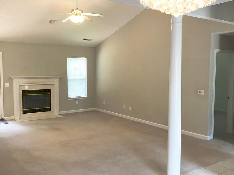 view from dining area into living room