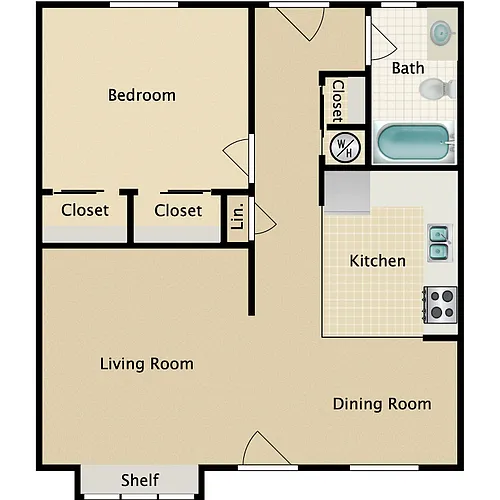 Floor plan 1BR 1 BA
