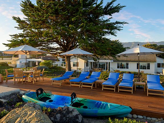 View of the oceanfront deck showing brand new tandem kayak.