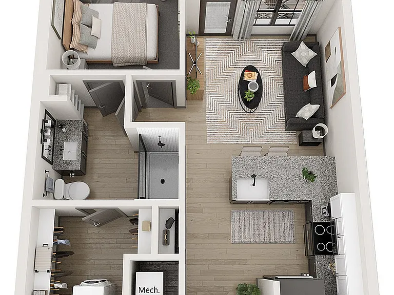 Explore this thoughtfully designed one-bedroom apartment, featuring a stylish open living space and private balcony. Explore this thoughtfully designed one-bedroom apartment, featuring a stylish open living space and private balcony.