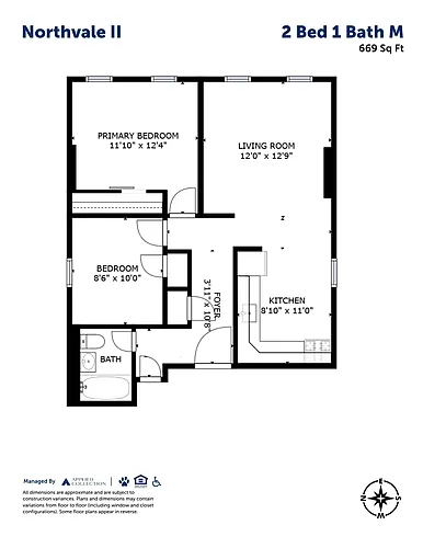 Floor plan 2 Bed 1 Bath M