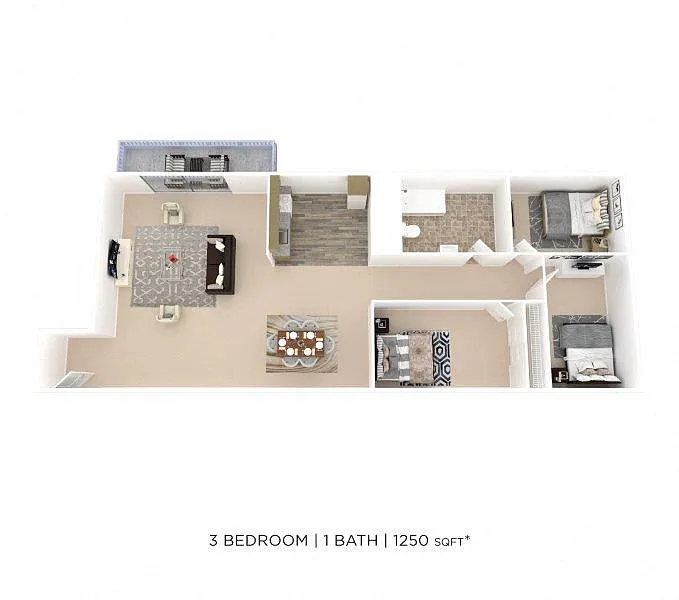 Floor plan Three Bedroom 1.5 Bath