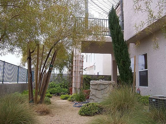 Garden-like backyard.
