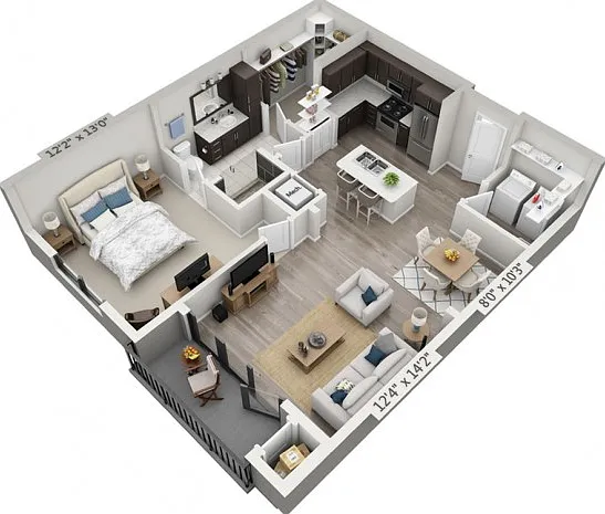 Floor plans are artist's rendering. All dimensions are approximate. Actual product and specifications may vary in dimension or detail. Not all features are available in every apartment. Prices and availability are subject to change. Floor plans are artist