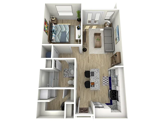 Floor plan 1 Bed, 1 Bath (80% Income Restricted)