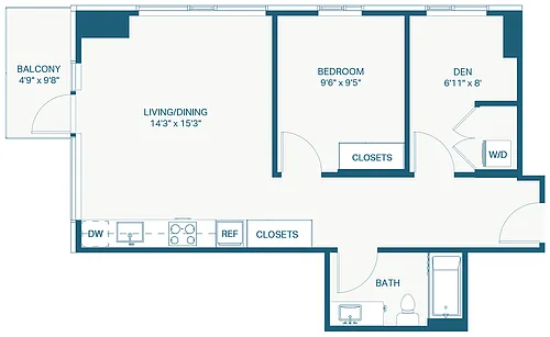 Floor plan 1x1 + Den D10 Puget