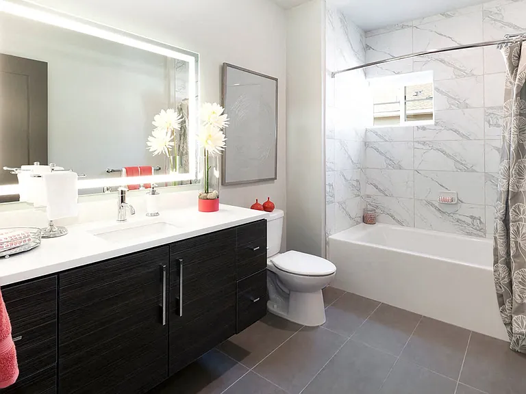 Modern bathrooms with tile flooring