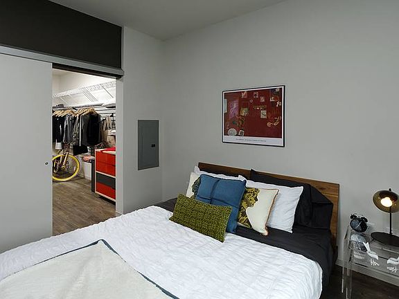 Bedroom, sliding barn door and customizable closet