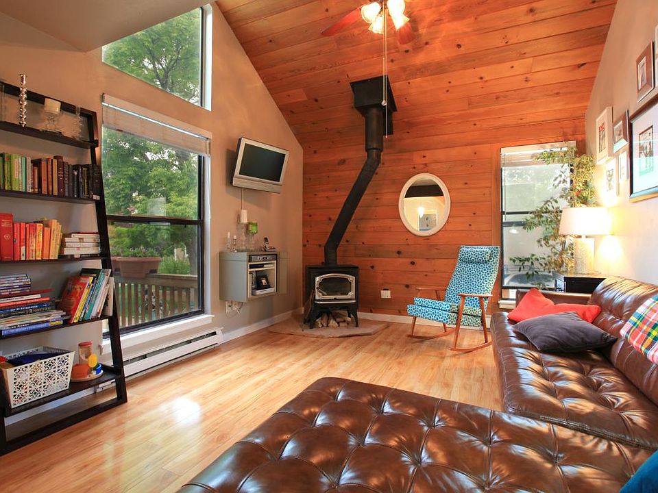 Wood burning stove keeps the entire condo cozy in the snowy