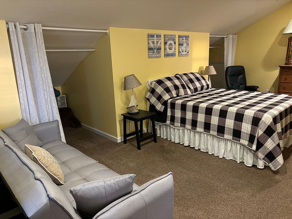 Queen bed and couch