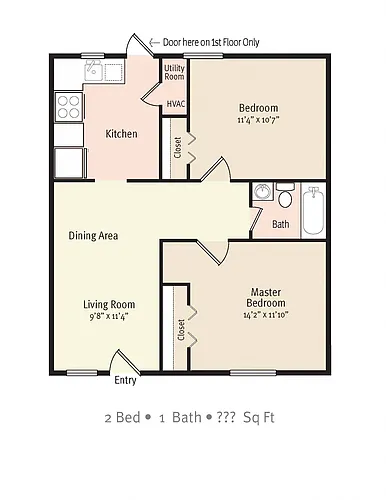 Floor plan 2 Bedroom 1 Bath - B1