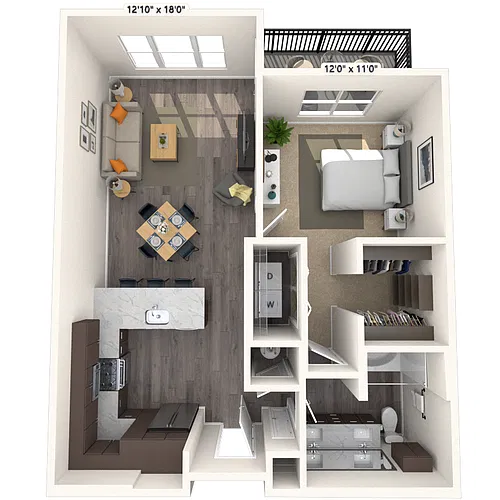 Floor plan A4 1x1 776 SF-FP