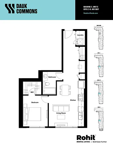 Floor plan Suite C1 - 1 Bed, 1 Bath - no balcony