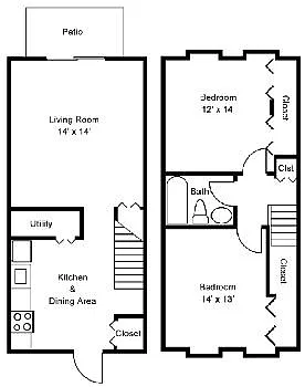 Floor plan 2BR/1BA Renovated