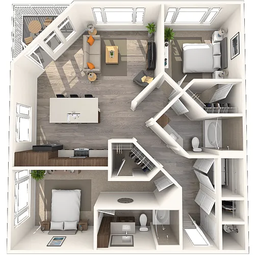 Floor plan Traditional B2 2x2-1125 SF