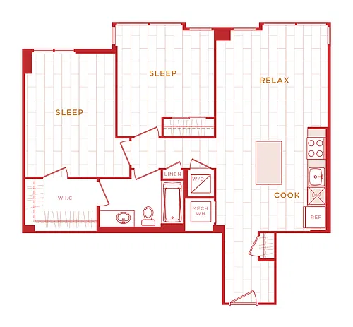 Floor plan 2 Bed/1 Bath s-b01