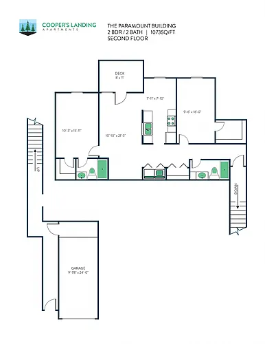 Floor plan 2 Bed, 2 Bath - 1073 sq ft