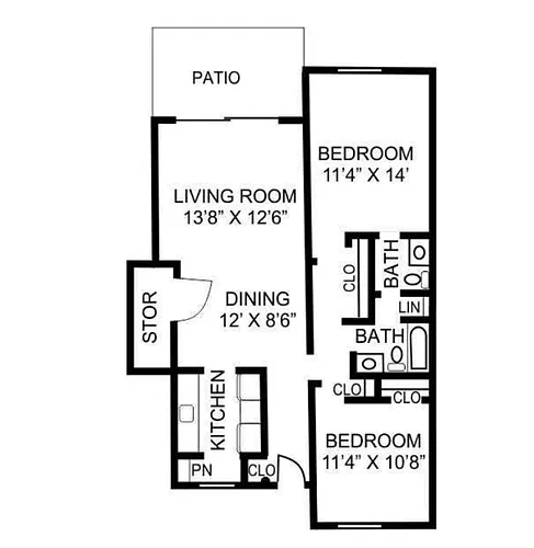 Floor plan 2 BEDROOM 1 BATH