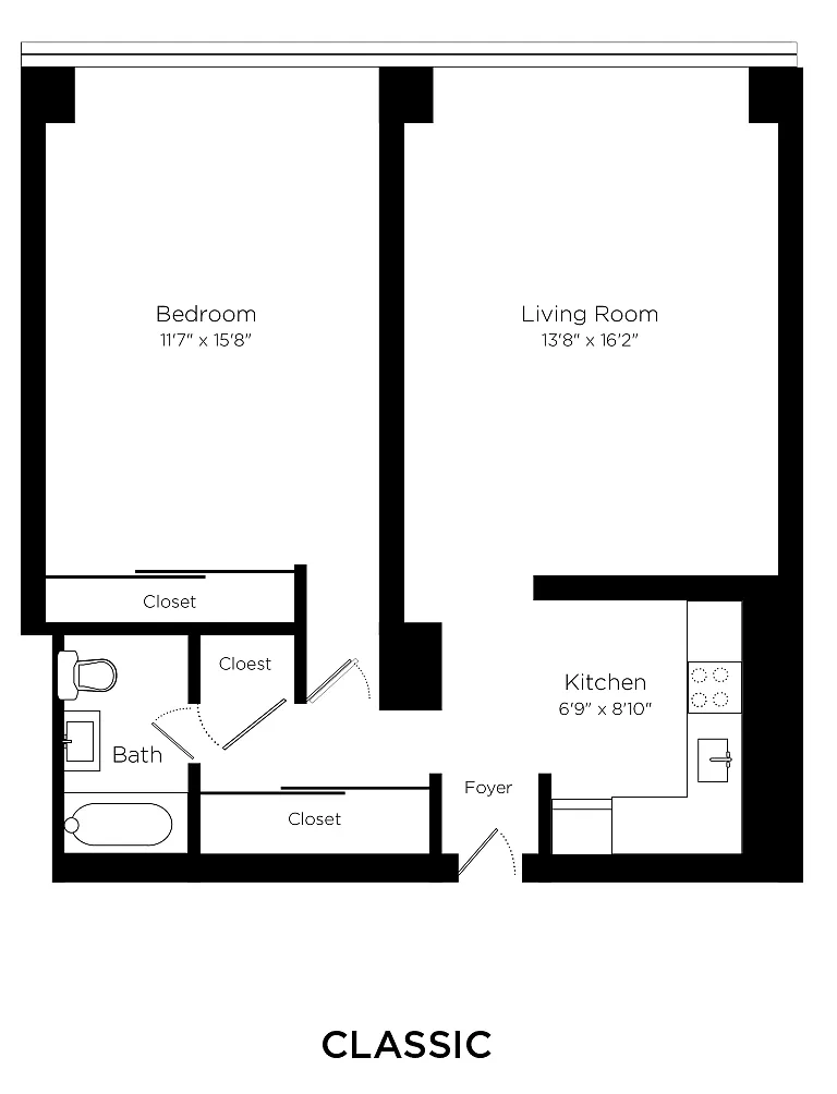 Floor plan Classic 1 Bed 1 Bath_620