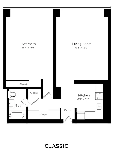 Floor plan Classic 1 Bed 1 Bath_620